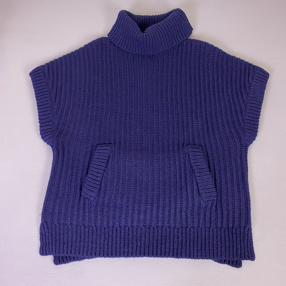 Kate Spade New York Turtleneck Sweater Large Short Sleeve Purple Wool Ribbed